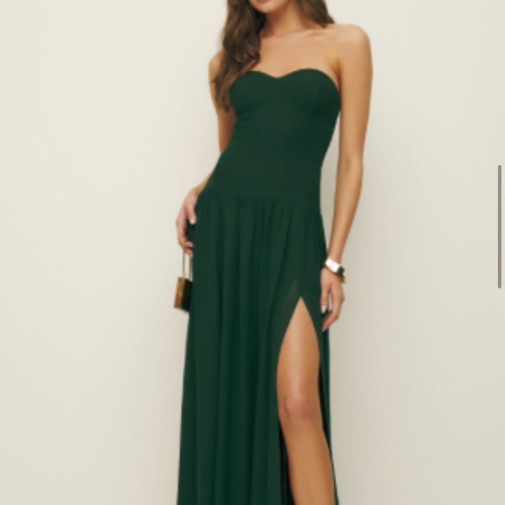 REFORMATION Strapless Green Dress